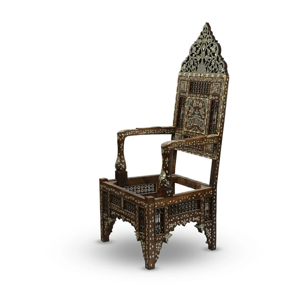 Angled Side View of Arabian Vintage Hand Carved Wooden Chair