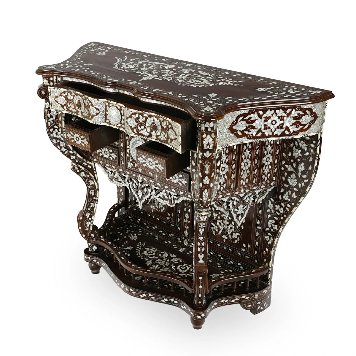 Detailed Side Angled View of Arabic Design Console Table