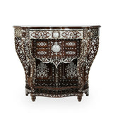 Antique Syrian Console Table Ornamented with Mother of Pearls, Camel Bone & Metallic Wire Inlays in Ethnic Floral Motifs