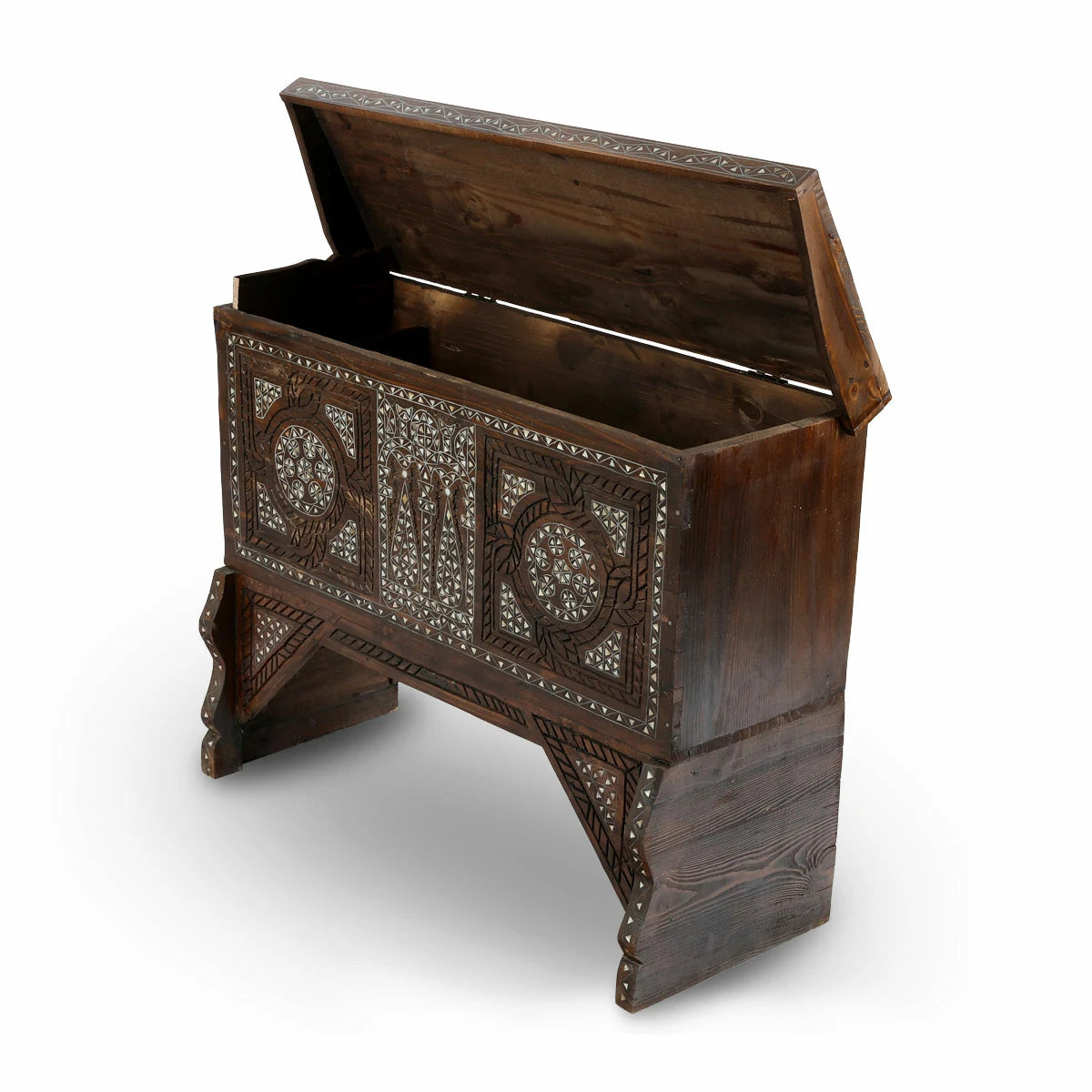 Vintage Syrian Carved Wooden Bridal Chest 