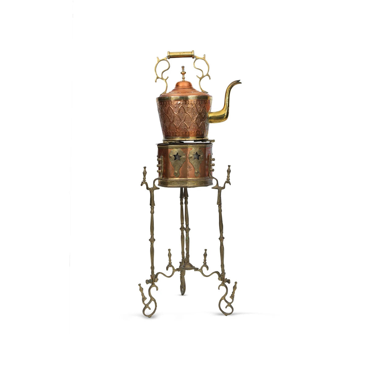 Antique Arabian Brass Tea Kettle with Burner Stand