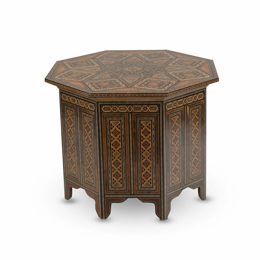 Handmade Solid Walnut Wooden Coffee Table With Marquetry Inlays in Traditional Levantine Mosaic Motifs