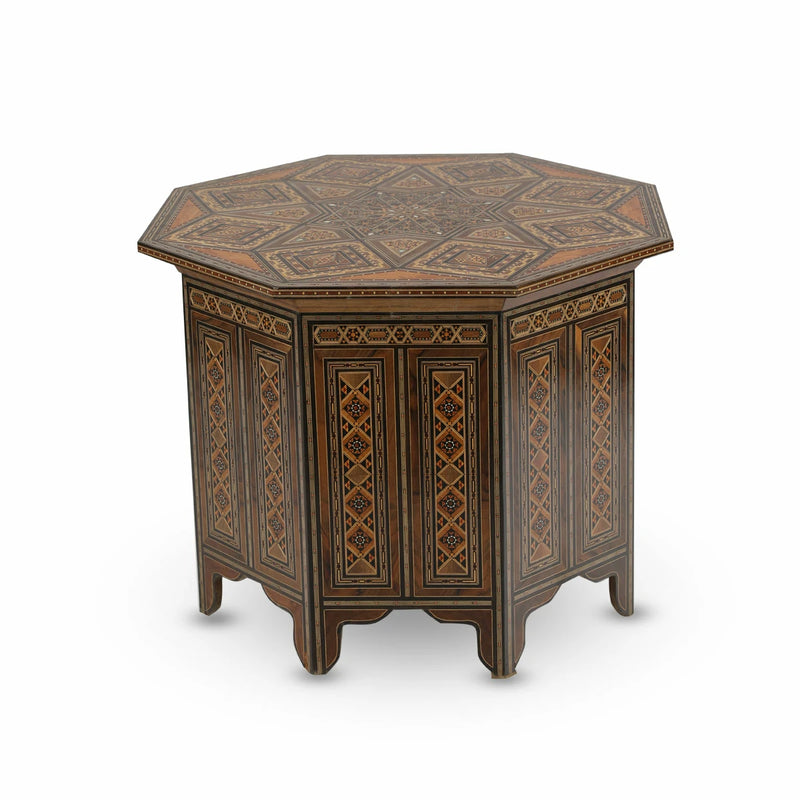 Handmade Solid Walnut Wooden Coffee Table With Marquetry Inlays in Traditional Levantine Mosaic Motifs