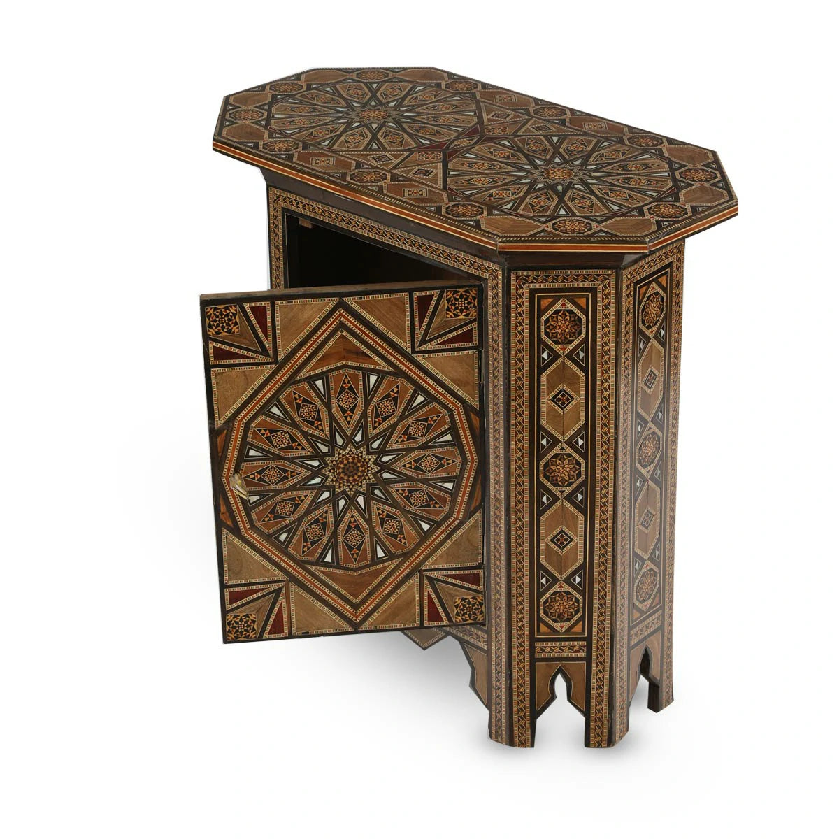 Syrian Marquetry Inlaid Side Table with Storage Compartment