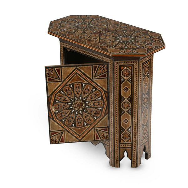 Syrian Marquetry Inlaid Side Table with Storage Compartment