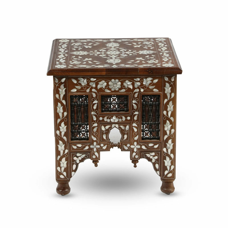 Handmade Square Top Table with Artistic Mother of Pearl inlays and Lattice Work