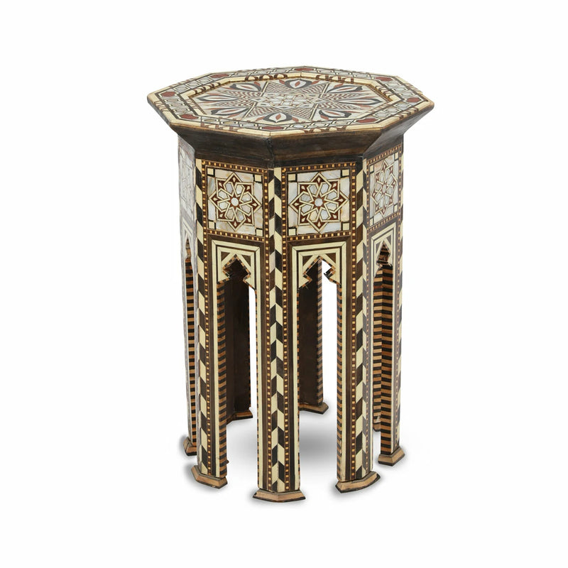 Authentic Levantine Side End Table with Camel bone, Mother of Pearls & Mixed wood Inlays in Mosaic Pattern
