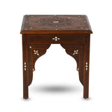 Antique Hand-Carved Syrian Side Table With Mother of Pearl Inlays