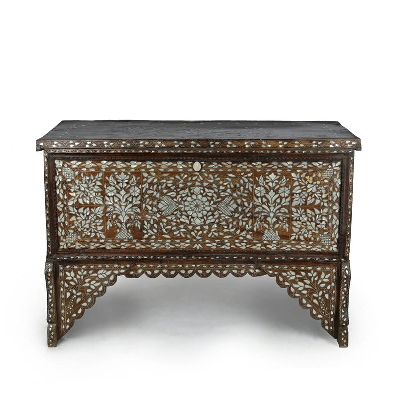Artistically Hand-Carved & Inlaid Mother of Pearl Syrian Wedding Chest Console