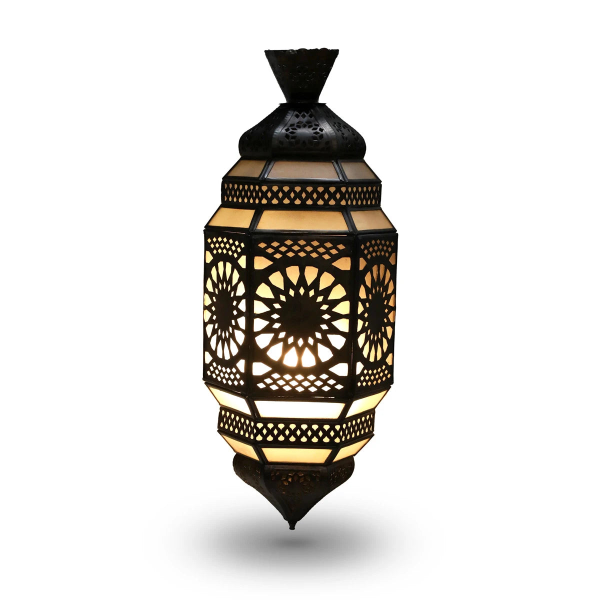 Authentic Syrian Lantern Made of Brass with Open Cut Work Design in Traditional Geometrical Motifs