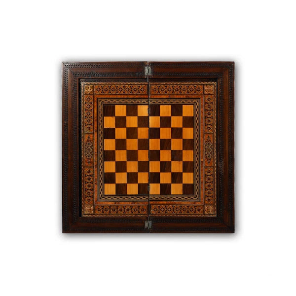 Handmade Mother of Pearl & Marquetry Inlaid Walnut Wood Chess / Shatranj Game Board