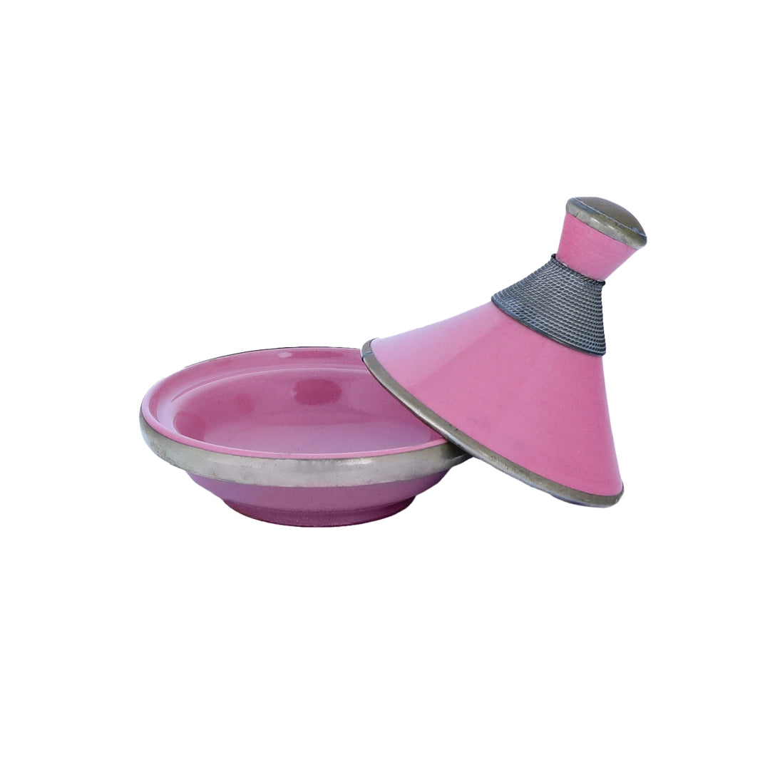 Front view of Bell Like Pink Open Lid Moroccan Tagine