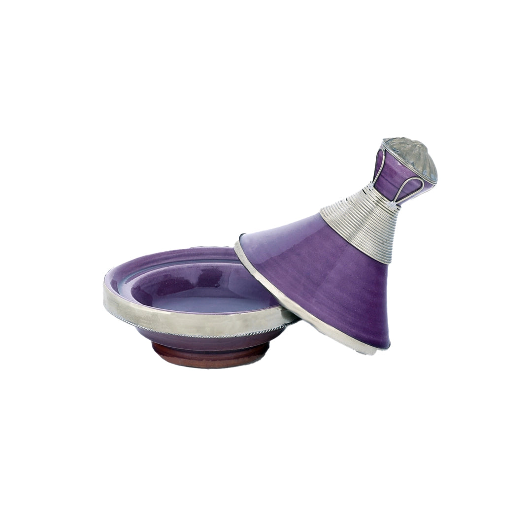 Front view of Bell Like Open Lid Violet Moroccan Tagine