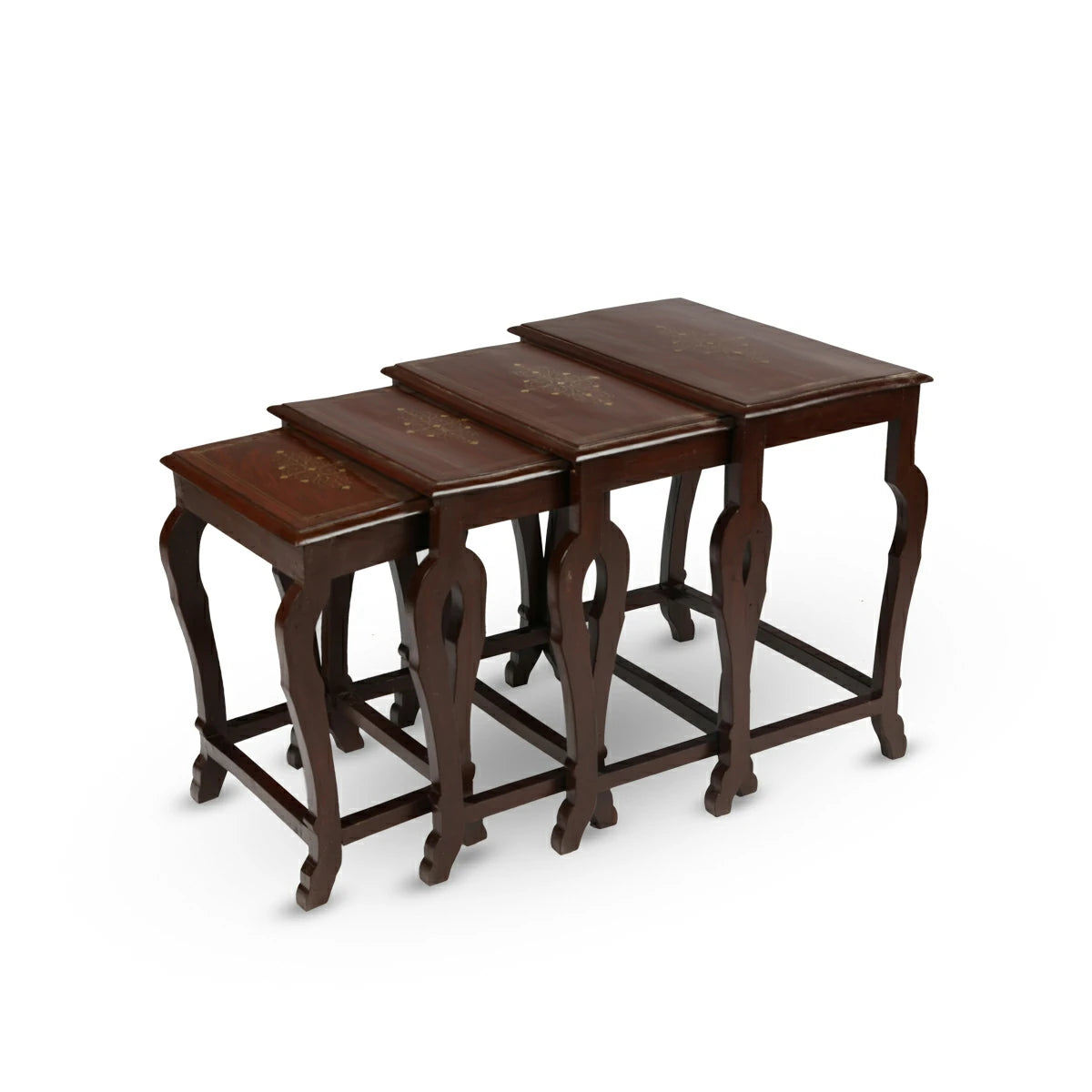 Hand-crafted Brass Inlaid Walnut Wood Nested Tables