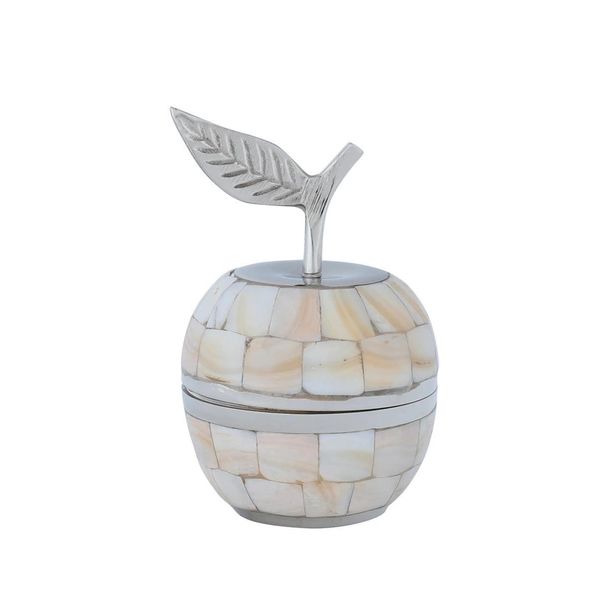Apple Shaped Luxurious Trinket Box Handmade from Nickel with Square Mother of Pearl Inlays