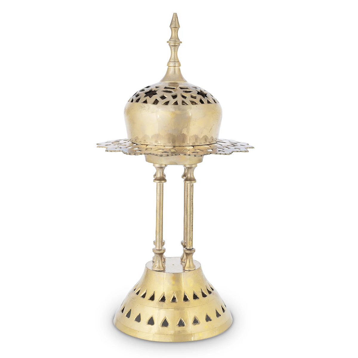 Golden Bakhur Incense Burner Made of Brass with Open Cut Works in Traditional Arabian patterns