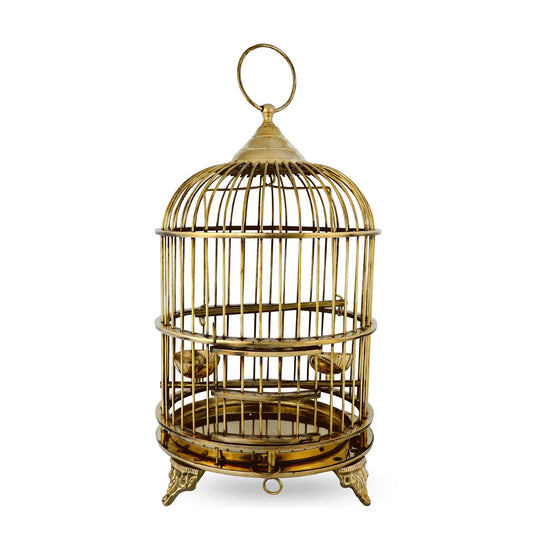 Golden Colored Vintage Brass Birdcage with Hanging Loops & Stand 