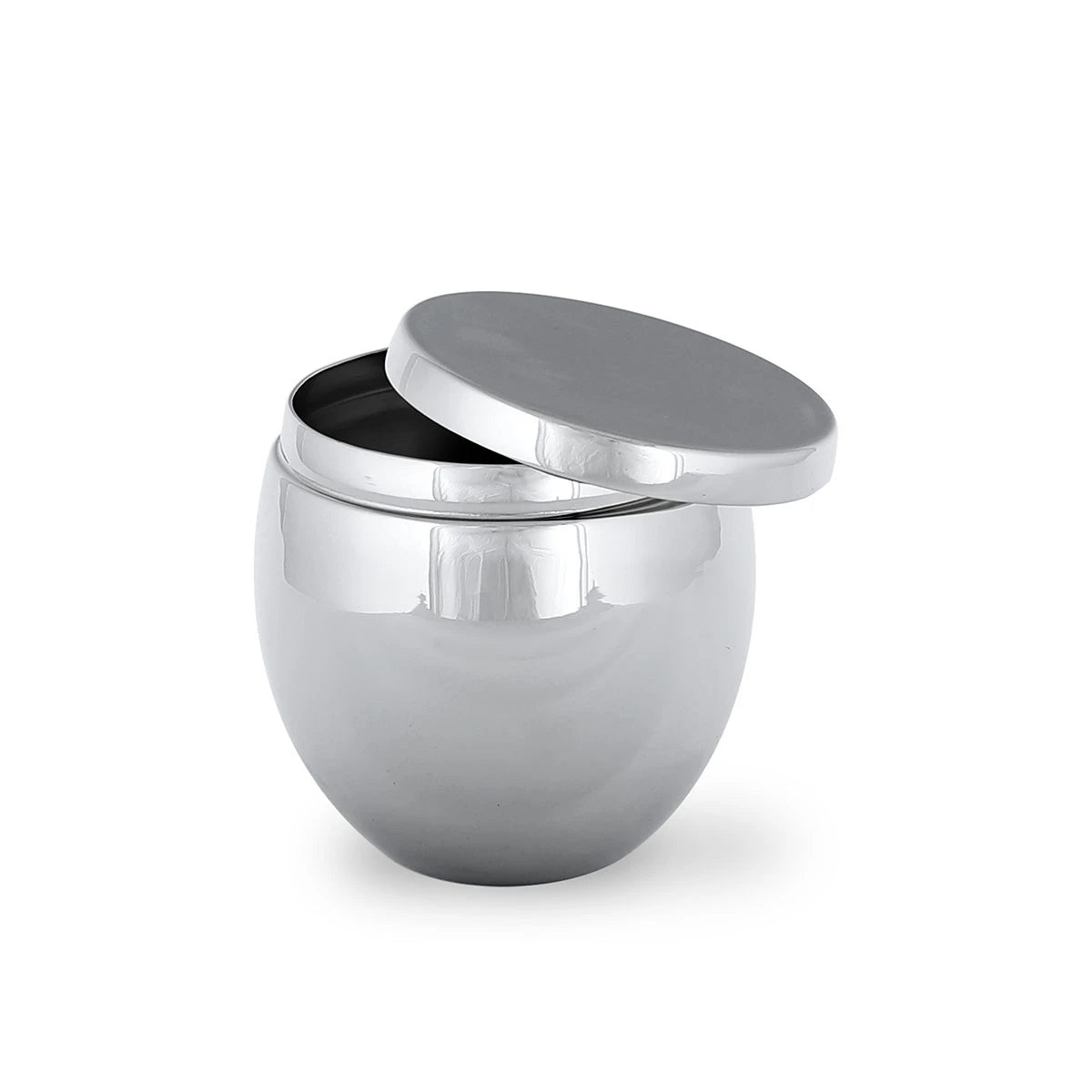 Front View of Polished Silver Color Brass Metal Storage Canister