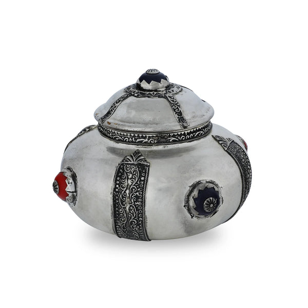 Handmade Traditional Arabian Storage Container with Embedded Ceramic knobs & Sculptures
