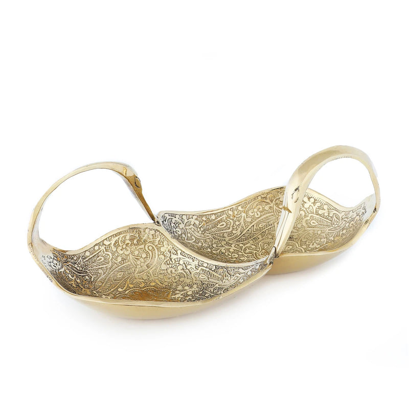Angled View of Golden Color Brass Duck Meena Tray 
