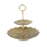 Luxurious Golden Color 2-Tier Fruit Bowl/Stand Handmade from Brass with Botanical Motifs