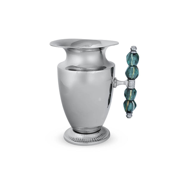 Glossy Silver Colored Stainless Steel Water Jug with Turquoise Color Acrylic Beads