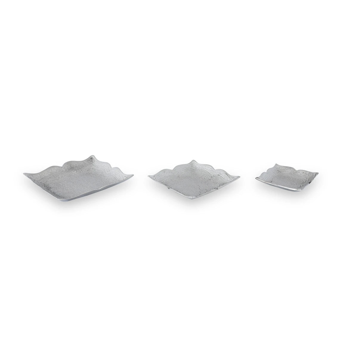 Set of 3 Blossom Embossed Nickel Trays