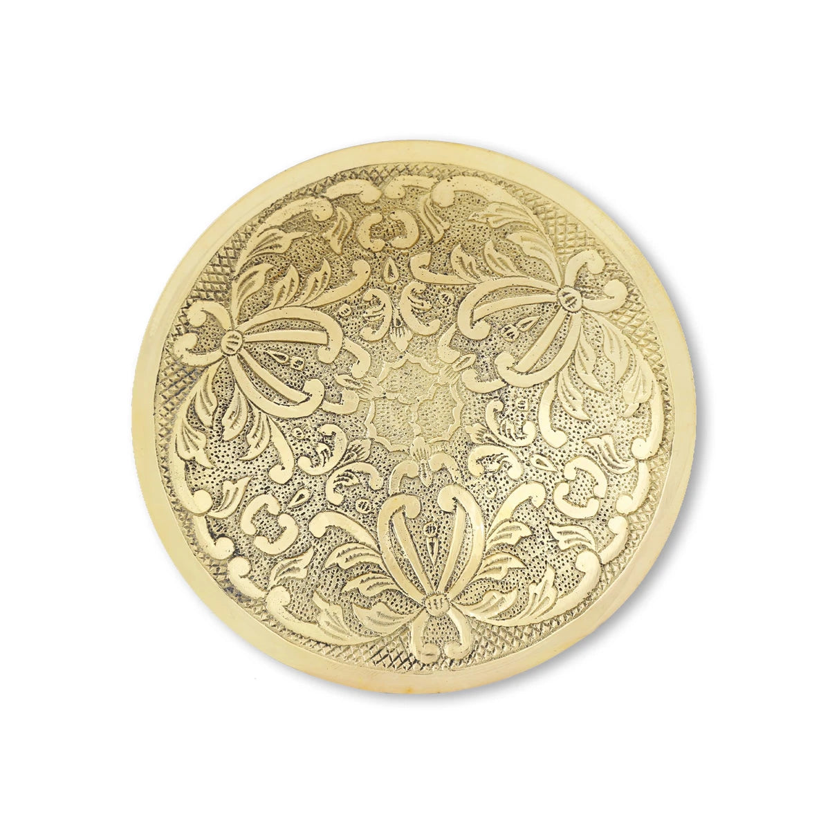 Ornate Golden Color Brass Bowl with Hand-Embossed Botanical Motifs 