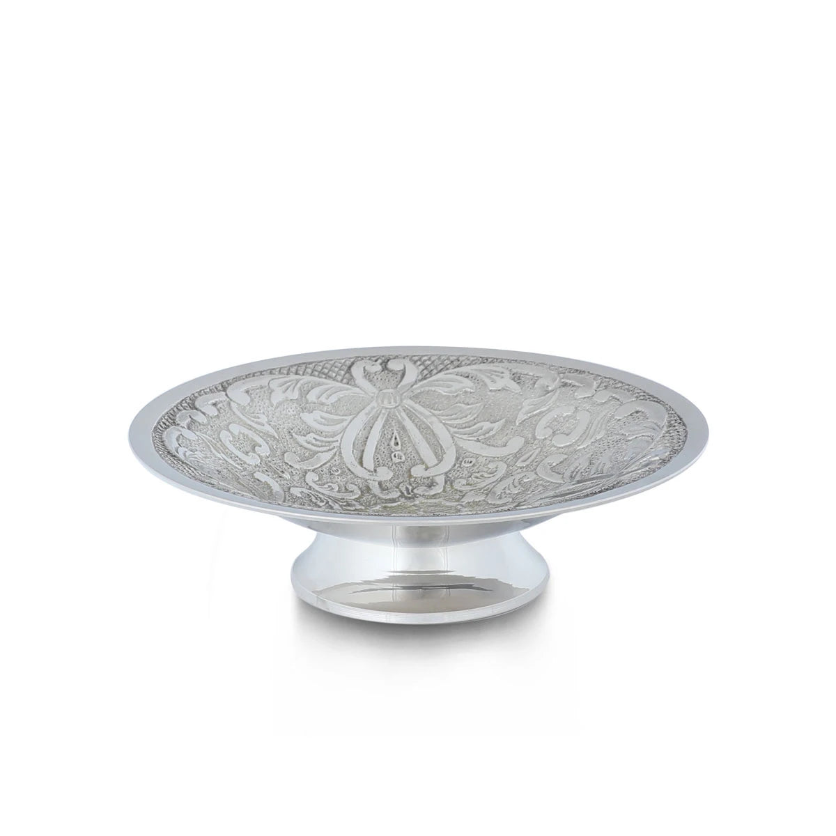 Side View of Silver Colored Brass Metal Ornate Bowl
