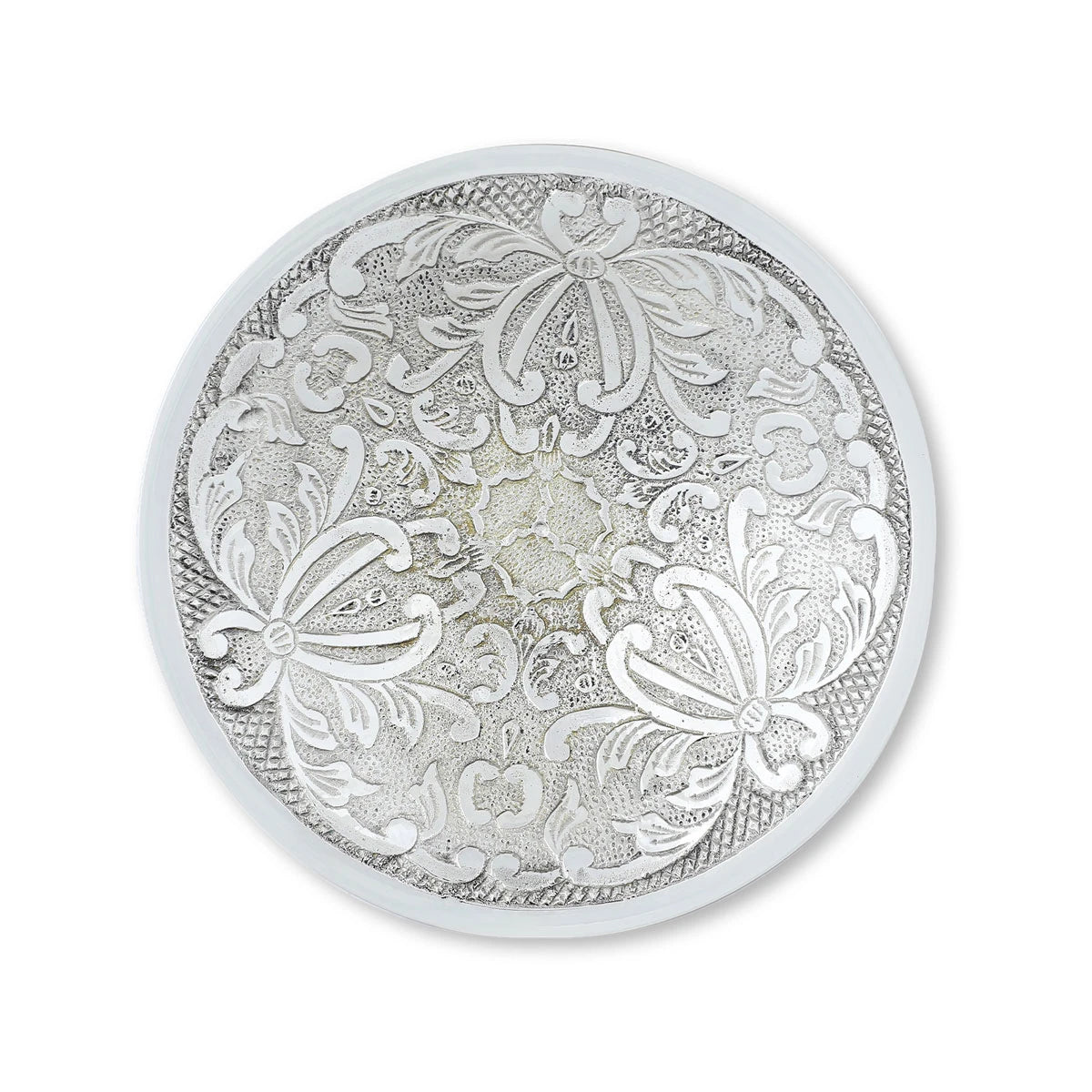 Botanical Motifs Embossed Nickel Coated Brass Bowl / Dish for Kitchen & Dining