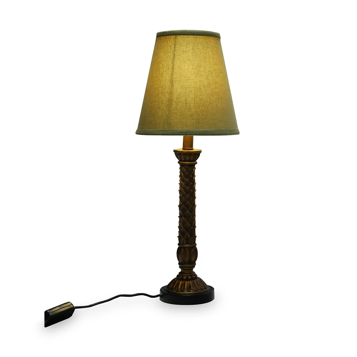 Front View of Brass Pillared Table Lamp with Bulbs on
