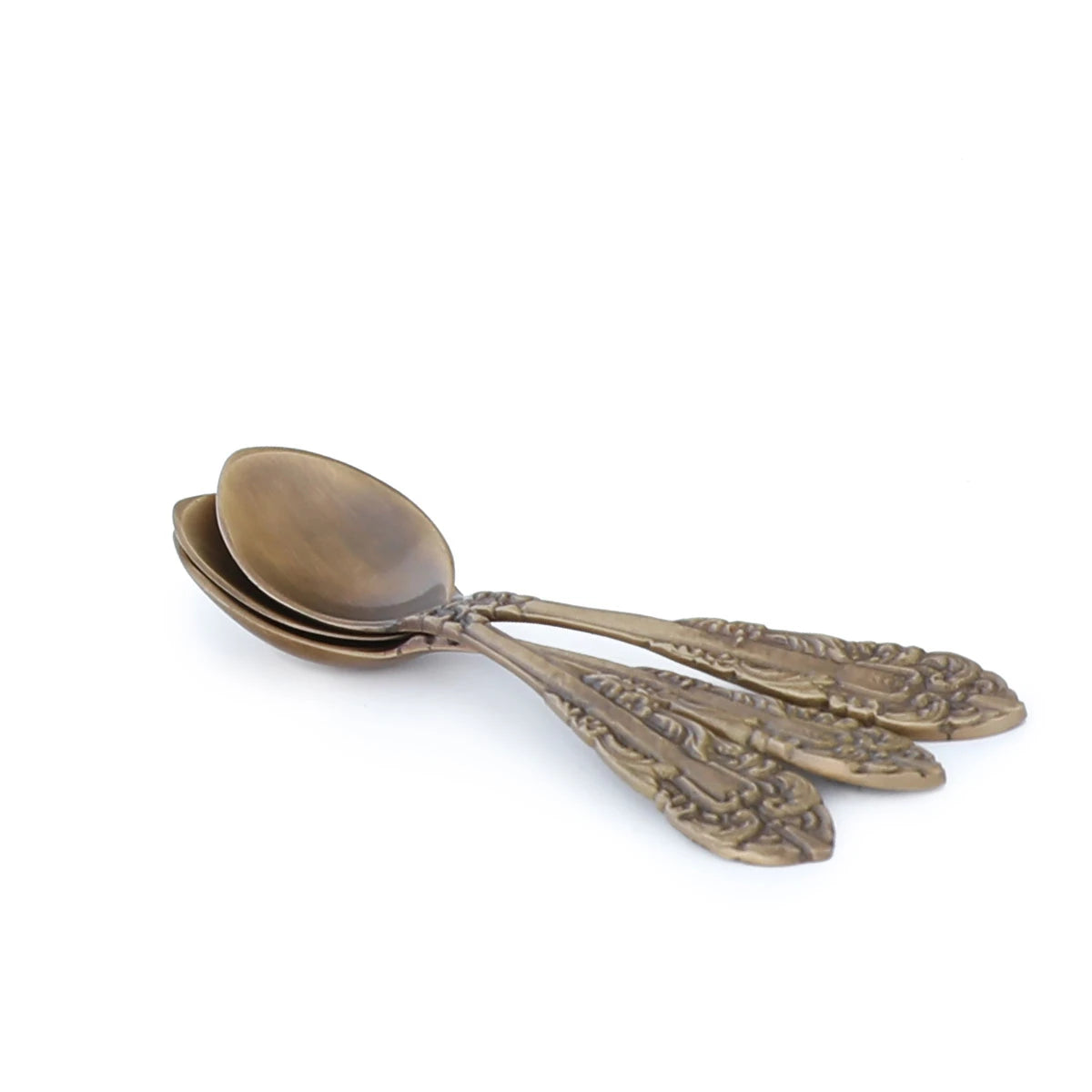 Set of Three Hand-Carved Brass Spoons
