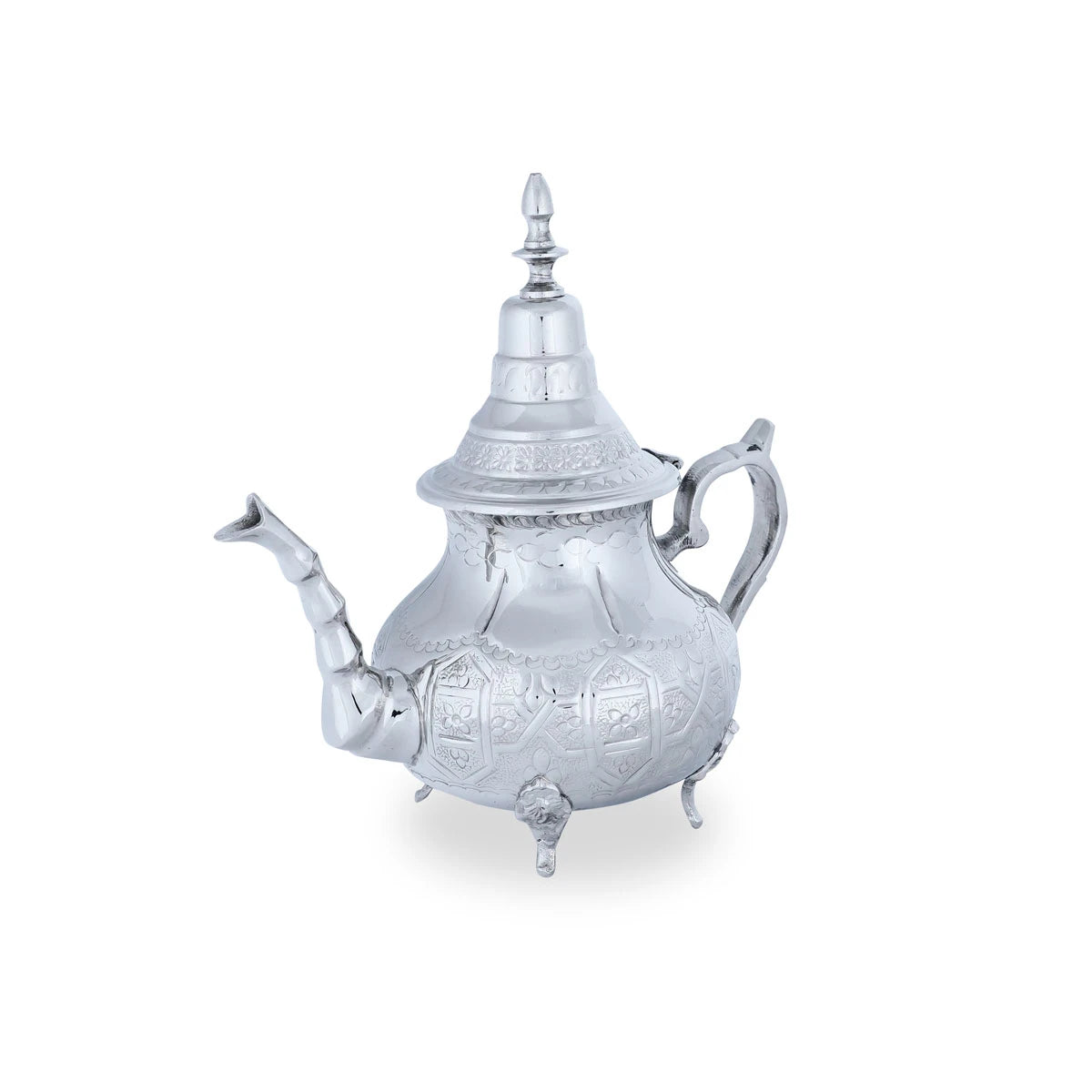 Authentic Moroccan Brass Metal Teapot with Glossy Silver Nickel Coating