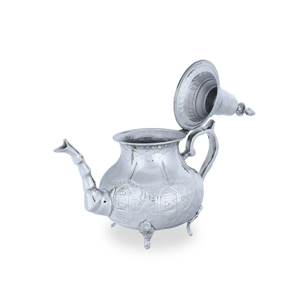 Angled Side View of Glossy Silver Brass Teapot