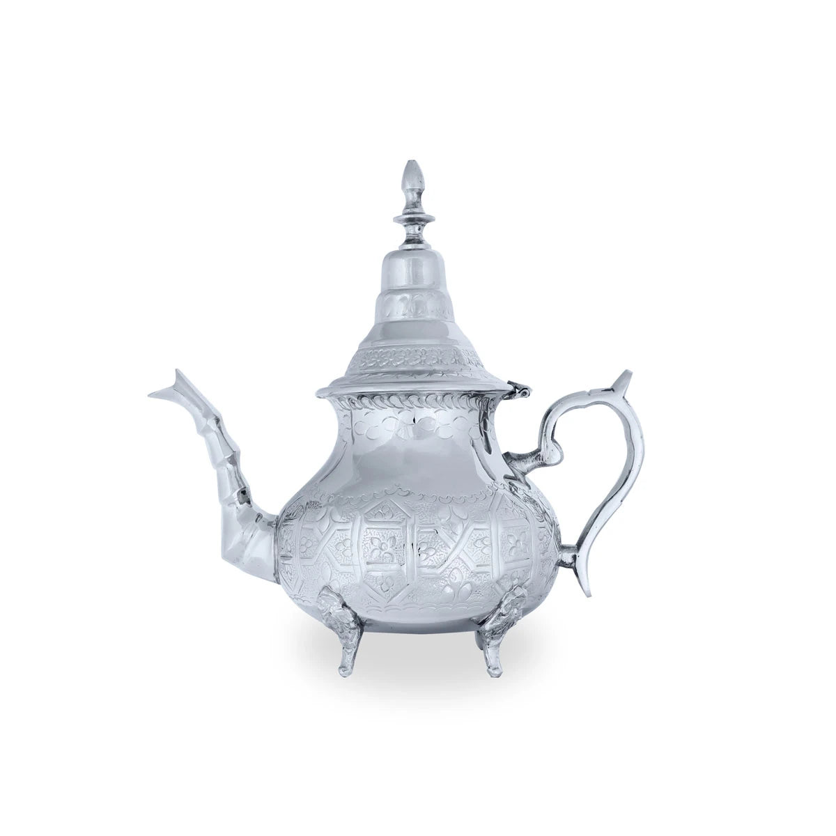 Side View of Glossy Silver Color Brass Metal Teapot