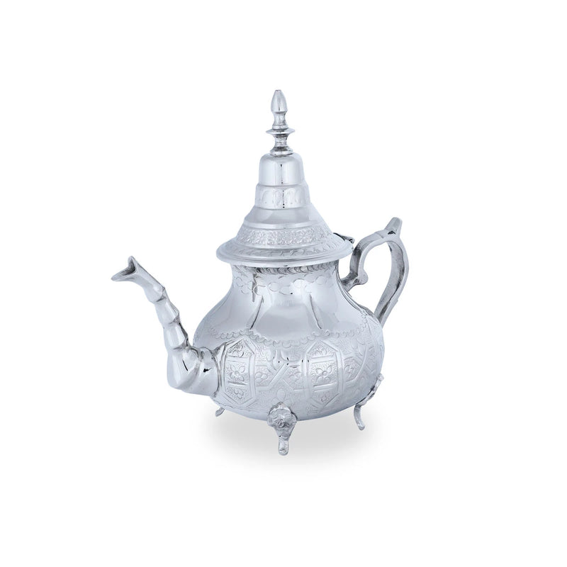 Authentic Moroccan Brass Metal Teapot with Glossy Silver Nickel Coating