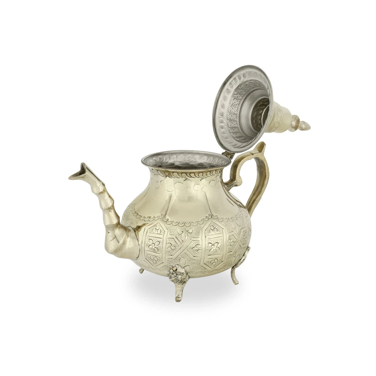 Angled Side View of Golden Colored Brass Metal Teapot