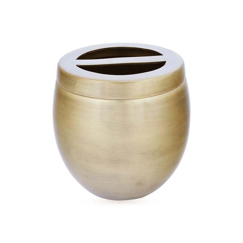 Top Angled View of Gold Colored Brass Metal Toothbrush Holder