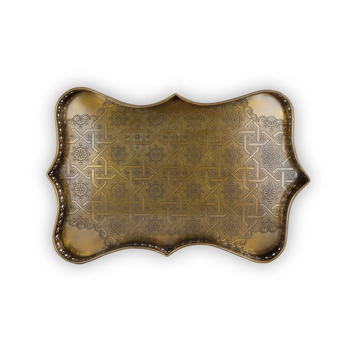 Classic Arabesque Motif Engraved Brass Metal Serving Tray