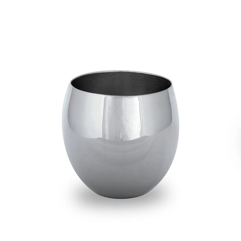 Top Angled View of Glossy Silver Colored Brass Metal Tumbler