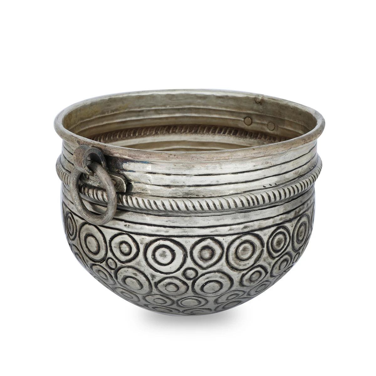 Vintage Brass Metal Planter with Primal Carvings