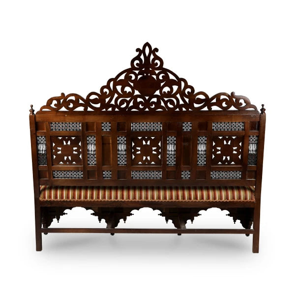 19th Century Handmade Walnut Wood Luxury Sofa Carved & Inlaid with Mother of Pearls in Traditional Patterns