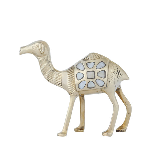 Handmade Brass Camel Decor with Mother of Pearl Inlays
