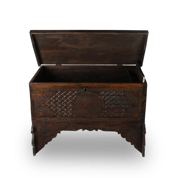 Top Angled View of Carved Wood Console with open Top