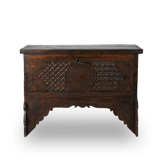 Antique Hand-Carved Arabian Accent Storage Chest 