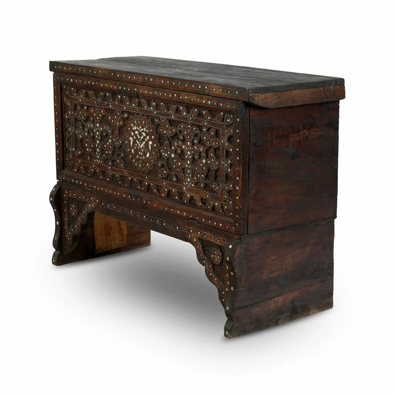 Classic 19th Century Royal Syrian Wedding / Dowry Chest Console with Intricate Carvings & Inlays