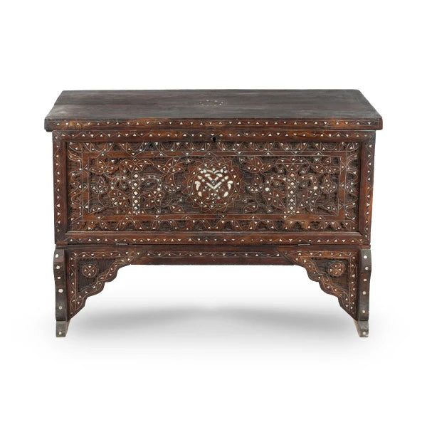 Straight View of Hand-Carved Antique Console