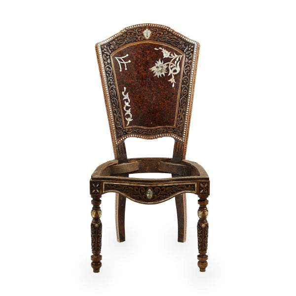 Hand-Carved & Mother of Pearl Inlaid Walnut Wooden Side Chair