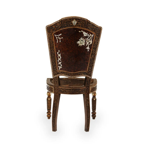 Hand-Carved Levantine Side Chair with Inlays of Mother of Pearls & Abalone