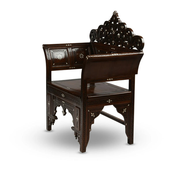 Authentic Mediterranean Wooden Bench Handmade with Mother of Pearl inlays & Carvings in Traditional Motifs